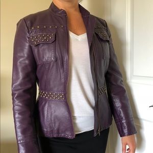 Faux leather purple bomber jacket